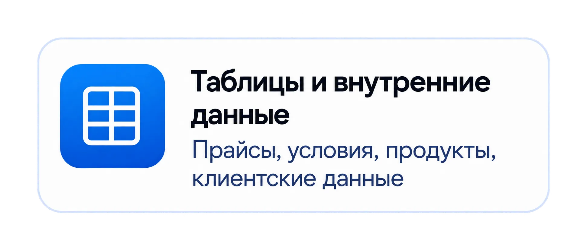 Таблицы и внутренние данные: прайсы, условия, продукты, клиентские данные